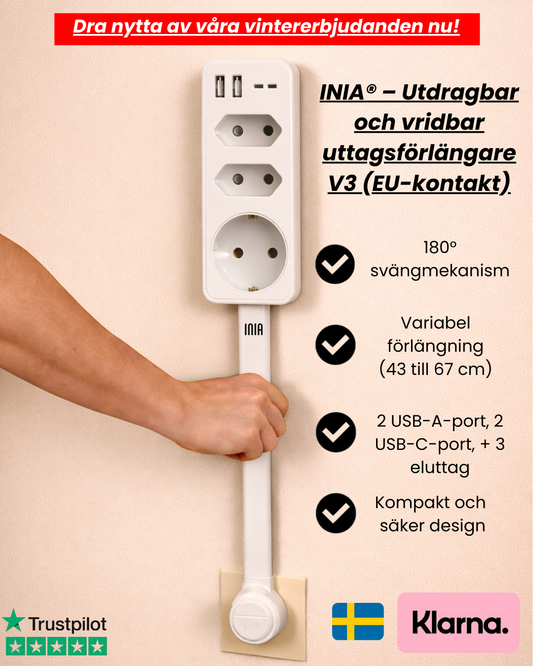 INIA® – Utdragbar och vridbar uttagsförlängare V3 (EU-kontakt)