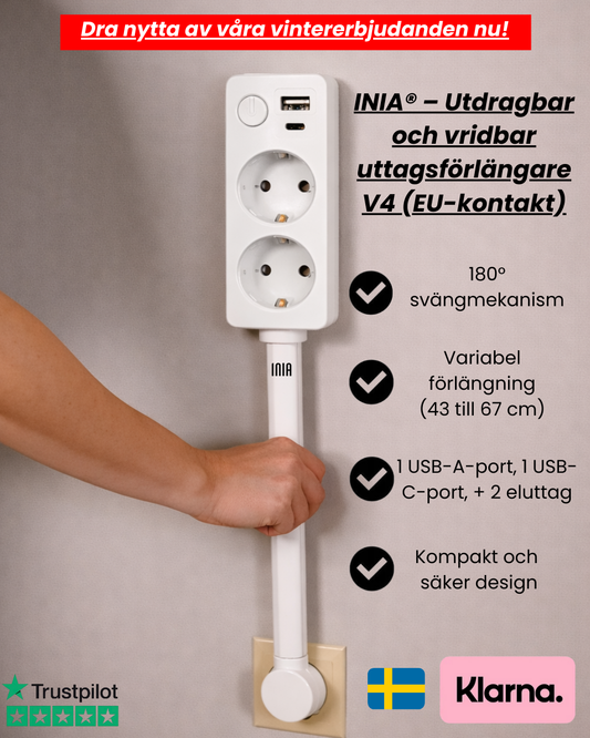 INIA® – Utdragbar och vridbar uttagsförlängare V4 (EU-kontakt)
